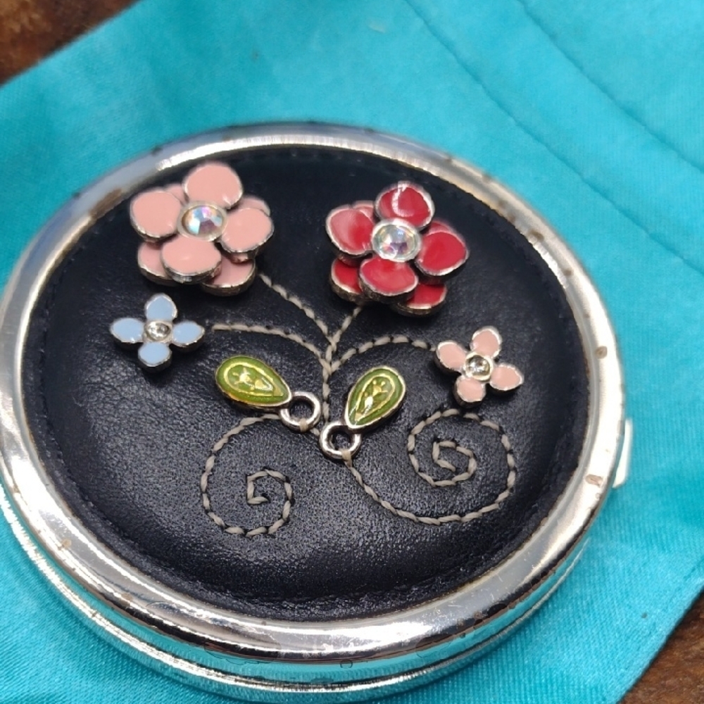 Brighton Red and Pink Enamel Mirror Compact Vintage